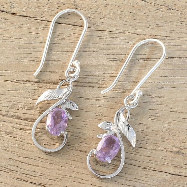 Alternate image for Sterling Silver and Amethyst Dangle Hook Earrings from India Lilac Fantasy