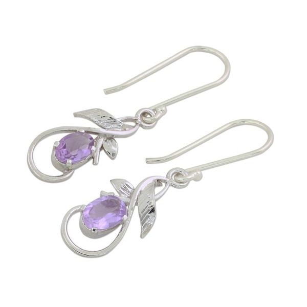 Alternate image for Sterling Silver and Amethyst Dangle Hook Earrings from India Lilac Fantasy