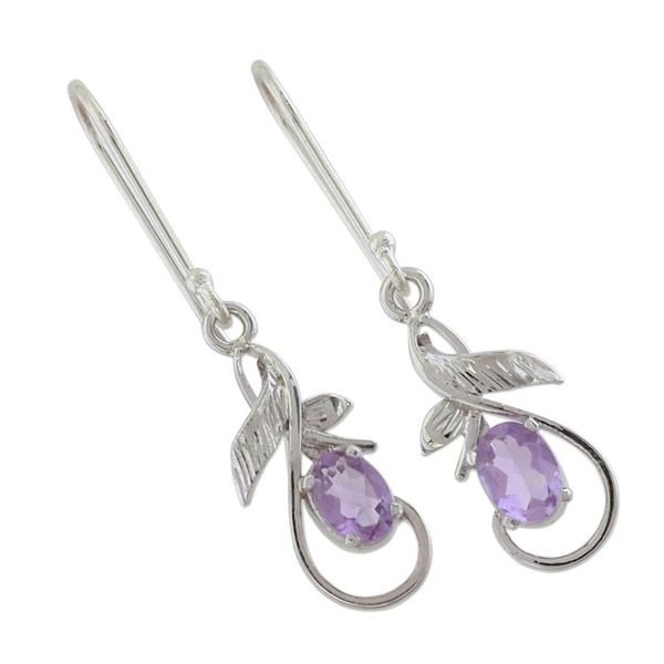 Alternate image for Sterling Silver and Amethyst Dangle Hook Earrings from India Lilac Fantasy