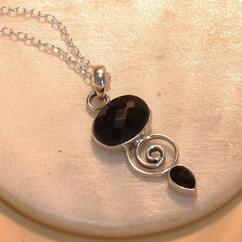Hand Made Onyx and Sterling Silver Pendant Necklace 'Romantic Journey'