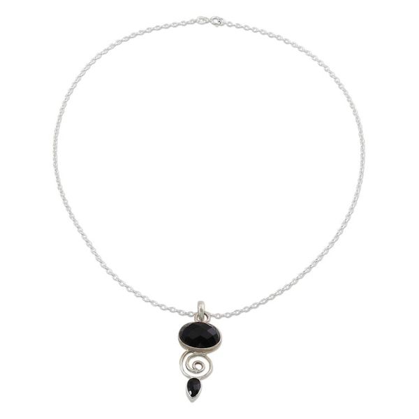 Alternate image for Hand Made Onyx and Sterling Silver Pendant Necklace Romantic Journey