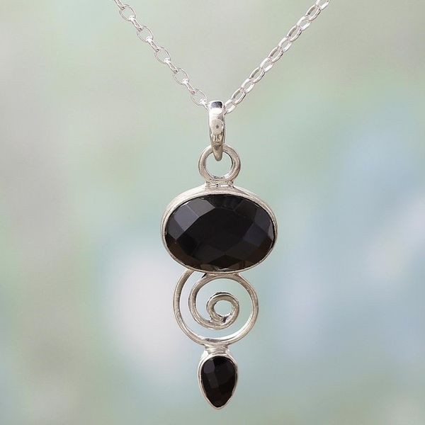 Alternate image for Hand Made Onyx and Sterling Silver Pendant Necklace Romantic Journey