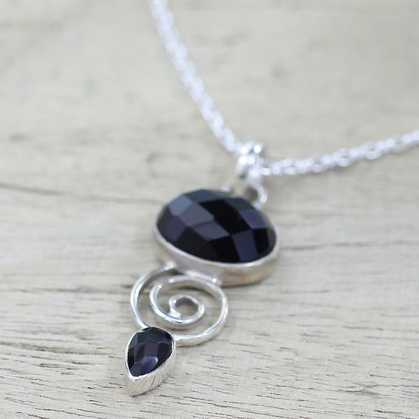 Alternate image for Hand Made Onyx and Sterling Silver Pendant Necklace Romantic Journey