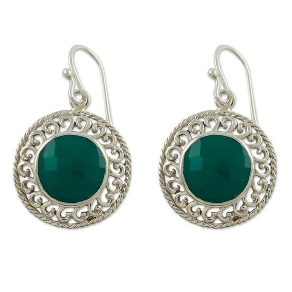 Alternate image for Sterling Silver and Green Onyx Earrings from India Jewelry Mystical Shields