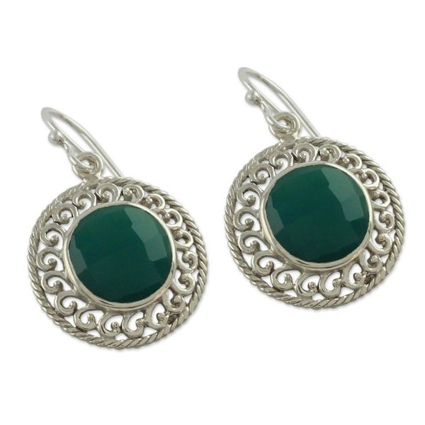 Alternate image for Sterling Silver and Green Onyx Earrings from India Jewelry Mystical Shields