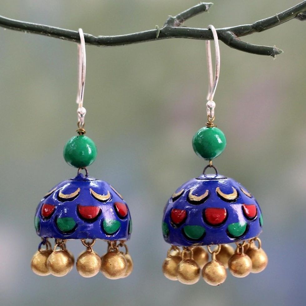 Royal Blue Ceramic Dangle Earrings on Sterling Hooks 'Royal Blue Regalia'