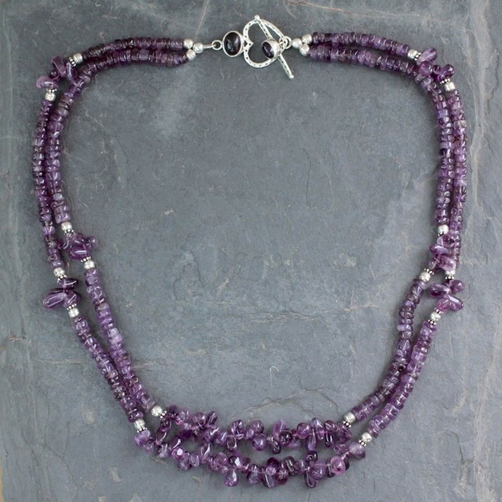 Double Strand Beaded Amethyst Necklace from India 'Lilac Dance'