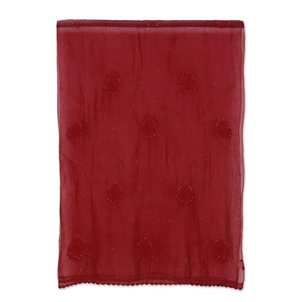 Alternate image for Cotton and Silk Blend Hand Embroidered Shawl in Crimson Crimson Romance