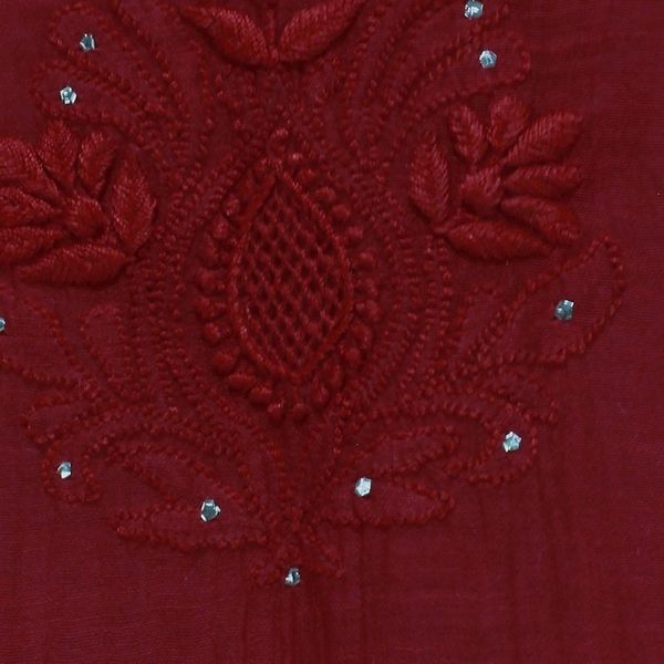 Alternate image for Cotton and Silk Blend Hand Embroidered Shawl in Crimson Crimson Romance