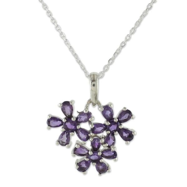 Alternate image for Amethyst Flowers on Sterling Silver Necklace Bouquet of Wisdom