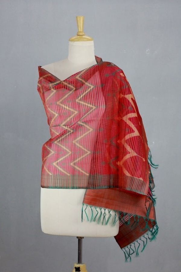 Alternate image for Red and Green Silk Shawl Wrap from India Scarlet Fantasy