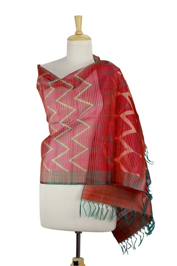 Alternate image for Red and Green Silk Shawl Wrap from India Scarlet Fantasy