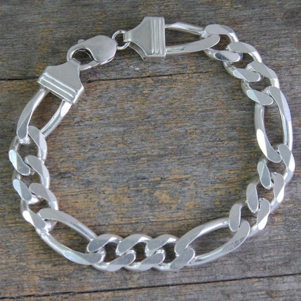 Artisan Crafted Men's Sterling Silver Link Bracelet 'Bold Man'