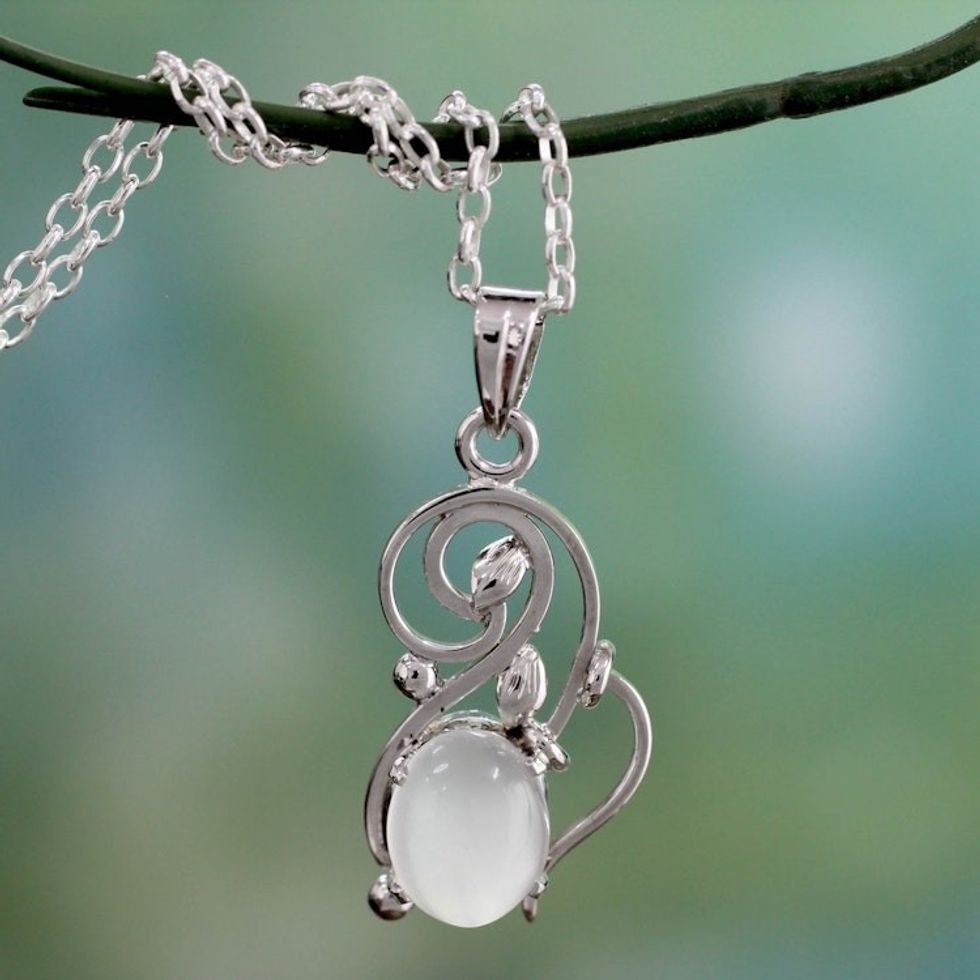 Artisan Crafted Moonstone and Sterling Silver Necklace 'Lunar Treasure'