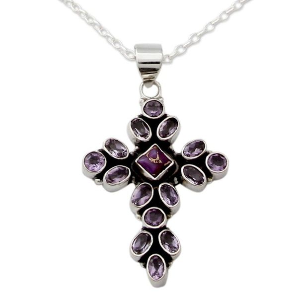 Alternate image for Amethyst and Sterling Silver Necklace with Cross Pendant Lilac Spirituality