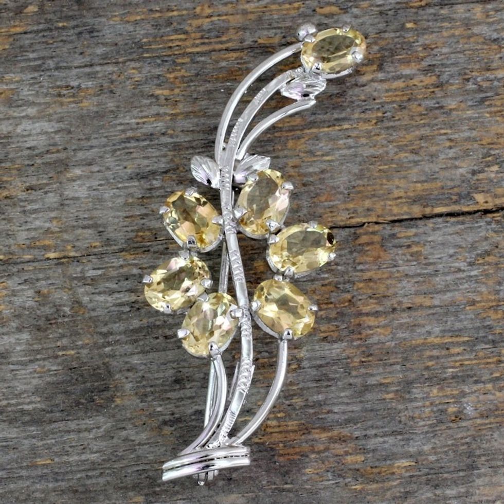 Hand Crafted 7 Carats Citrine Sterling Silver Brooch Pin 'Marigold Sunshine'