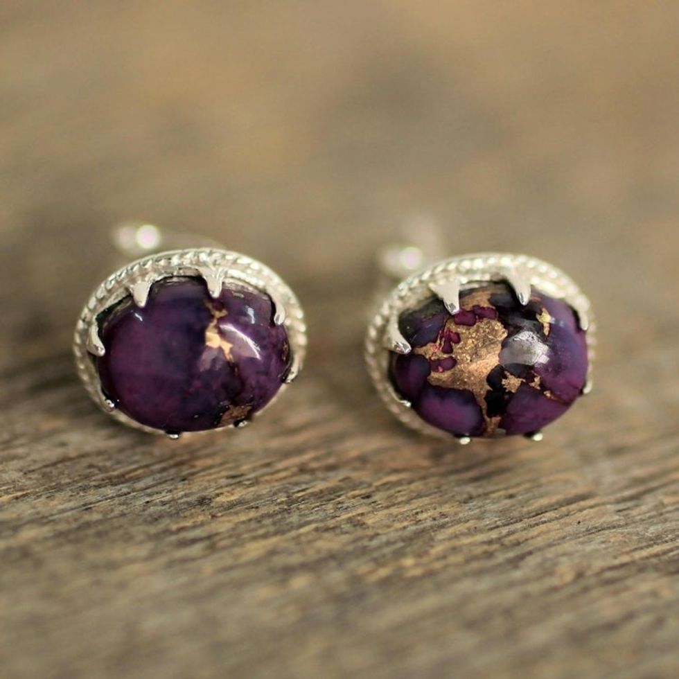 Sterling Silver Purple Composite Turquoise Stud Earrings 'Morning in Purple'