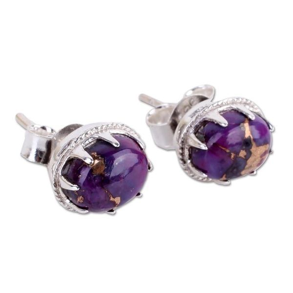 Alternate image for Sterling Silver Purple Composite Turquoise Stud Earrings Morning in Purple