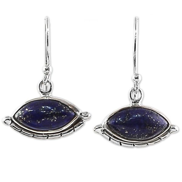 Alternate image for Sterling Silver Lapis Lazuli Dangle Earrings from India Protective Eyes in Blue