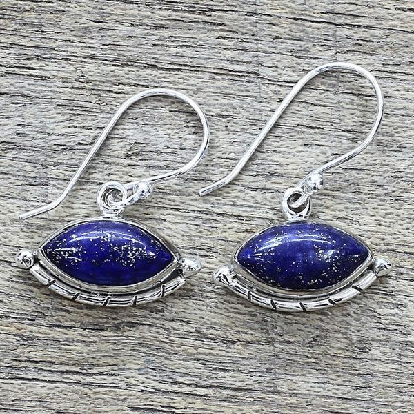 Alternate image for Sterling Silver Lapis Lazuli Dangle Earrings from India Protective Eyes in Blue