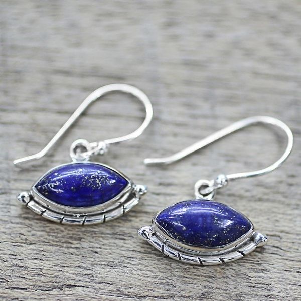 Alternate image for Sterling Silver Lapis Lazuli Dangle Earrings from India Protective Eyes in Blue