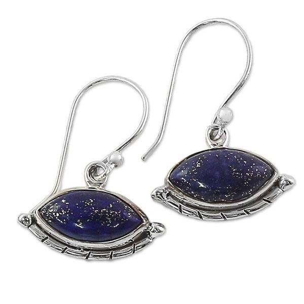 Alternate image for Sterling Silver Lapis Lazuli Dangle Earrings from India Protective Eyes in Blue