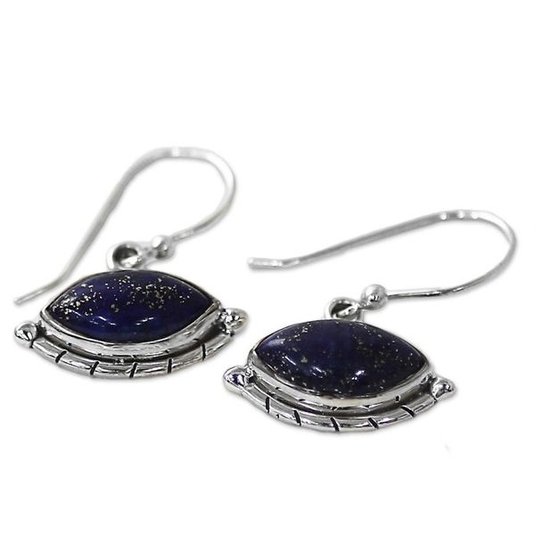 Alternate image for Sterling Silver Lapis Lazuli Dangle Earrings from India Protective Eyes in Blue