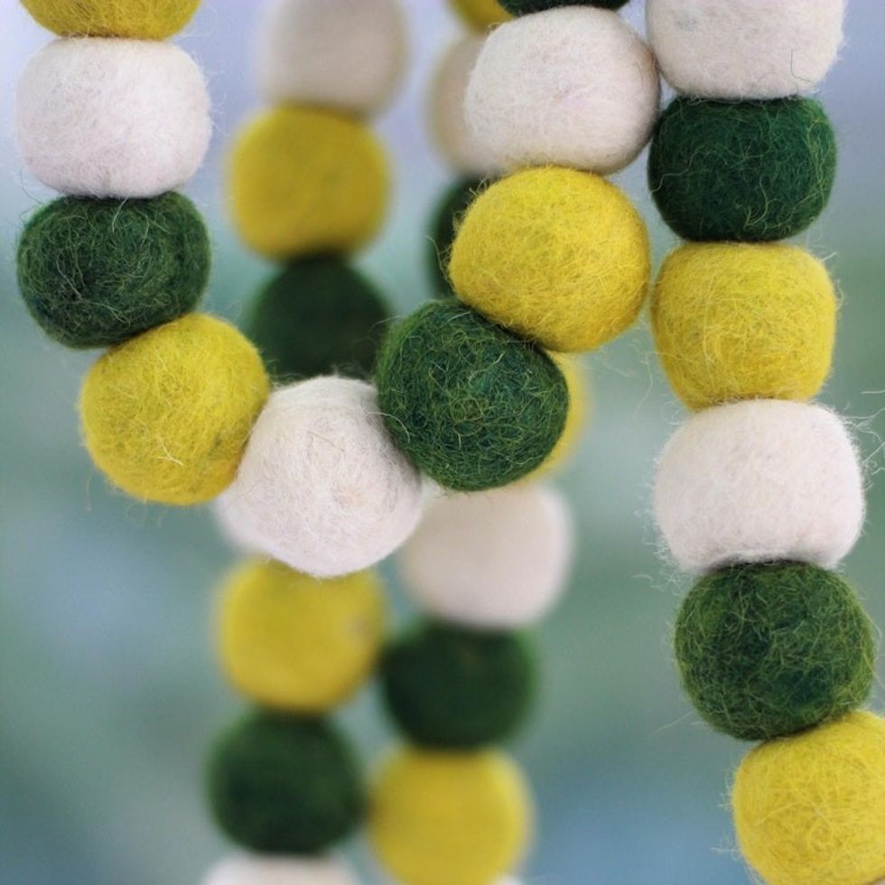 Green and Yellow Handmade Felt Holiday Garland 'Lemon Lime Pompoms'