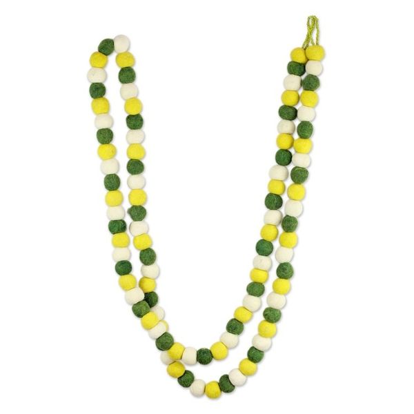 Alternate image for Green and Yellow Handmade Felt Holiday Garland Lemon Lime Pompoms