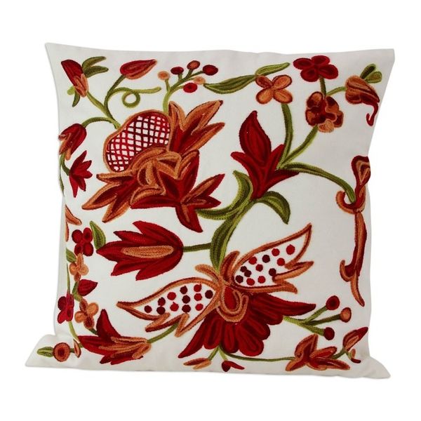 Alternate image for Two Ivory Cotton Cushion Covers with Chainstitch Embroidery Marsala Garden