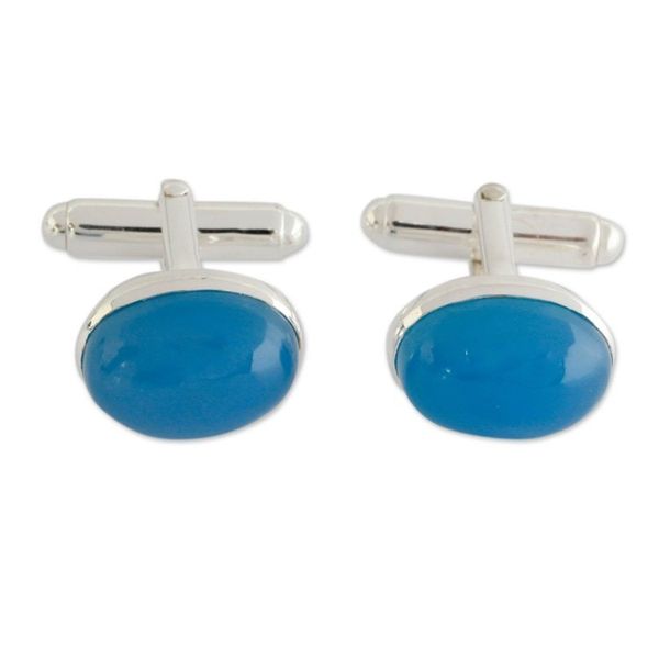 Alternate image for Silver and Blue Chalcedony Cufflinks from India To Dream