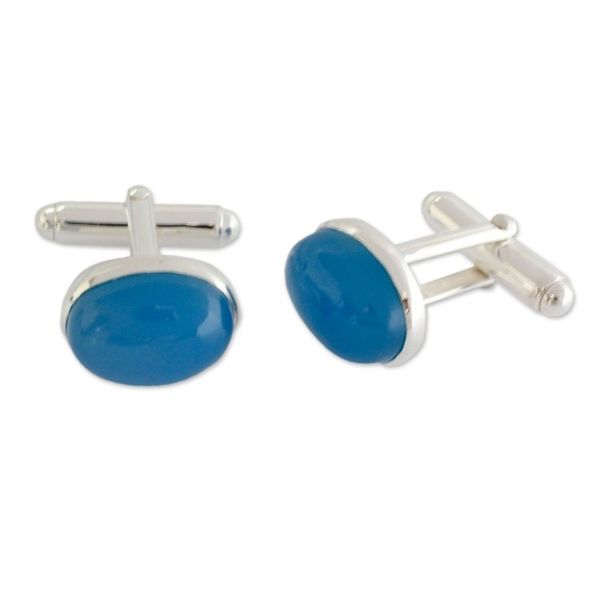 Alternate image for Silver and Blue Chalcedony Cufflinks from India To Dream