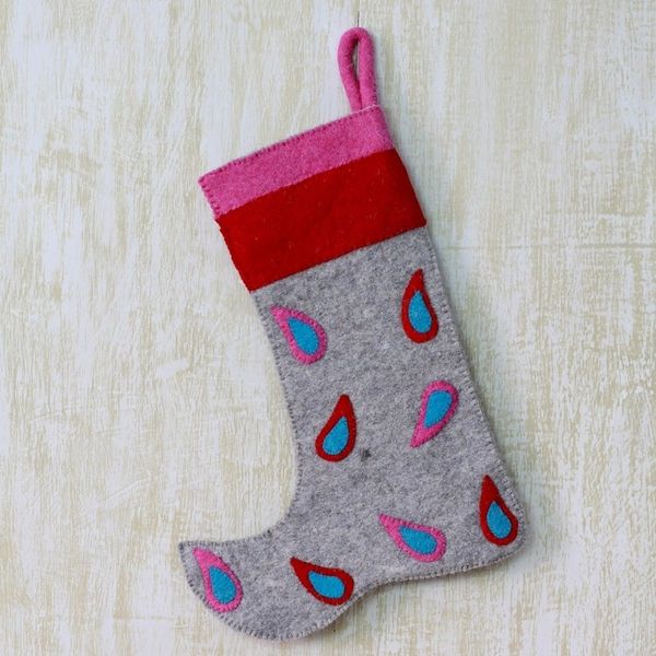 Alternate image for Modern Wool Applique Christmas Stocking Festivity