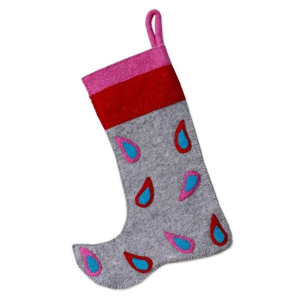 Alternate image for Modern Wool Applique Christmas Stocking Festivity