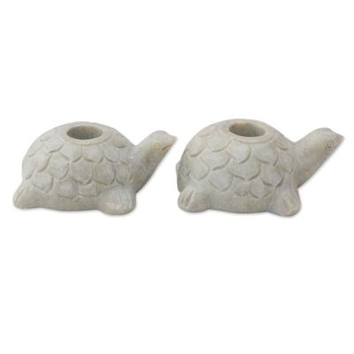Alternate image for Turtle Candle Holders Hand Carved from Soapstone Pair Turtle Delight