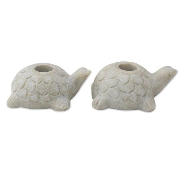 Alternate image for Turtle Candle Holders Hand Carved from Soapstone Pair Turtle Delight
