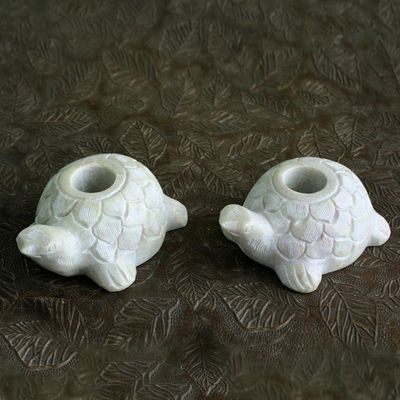 Alternate image for Turtle Candle Holders Hand Carved from Soapstone Pair Turtle Delight