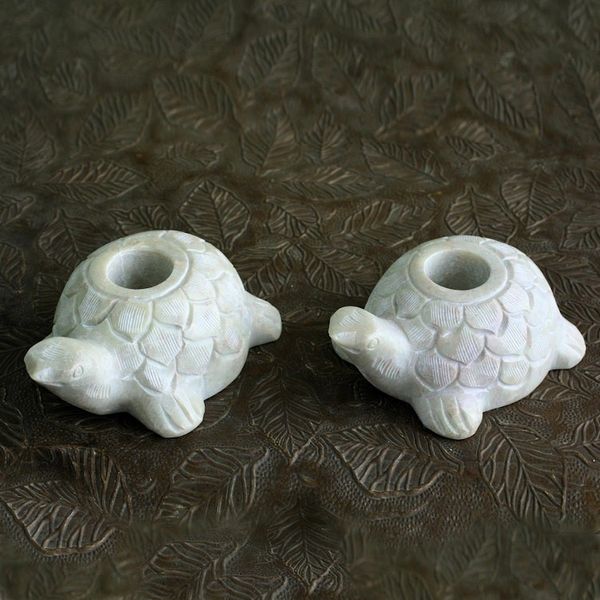 Alternate image for Turtle Candle Holders Hand Carved from Soapstone Pair Turtle Delight