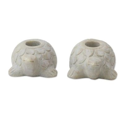 Alternate image for Turtle Candle Holders Hand Carved from Soapstone Pair Turtle Delight