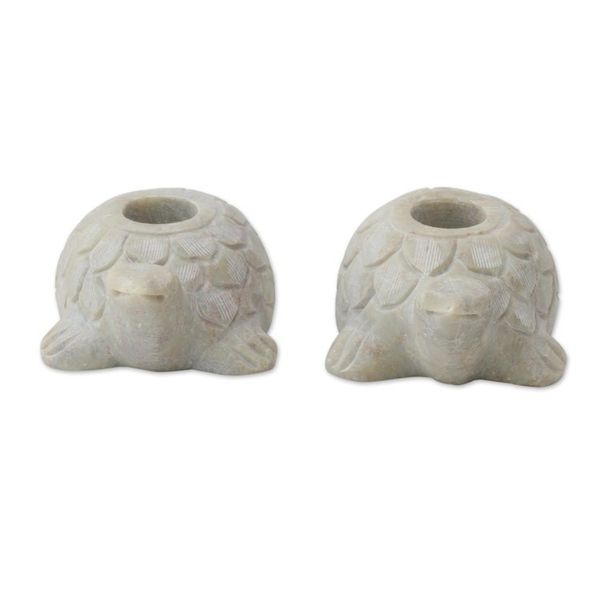 Alternate image for Turtle Candle Holders Hand Carved from Soapstone Pair Turtle Delight
