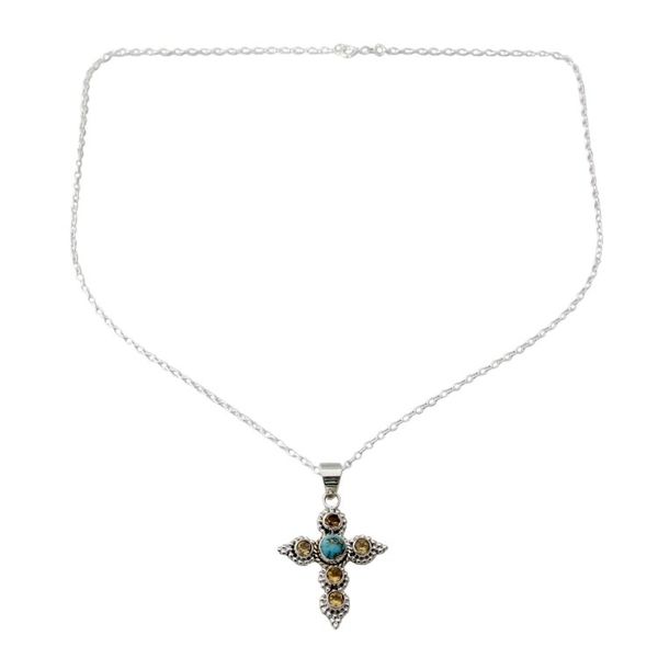 Alternate image for Artisan Crafted Citrine and Silver Cross Pendant Necklace Divine Harmony