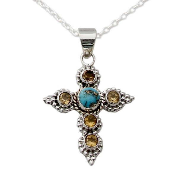 Alternate image for Artisan Crafted Citrine and Silver Cross Pendant Necklace Divine Harmony