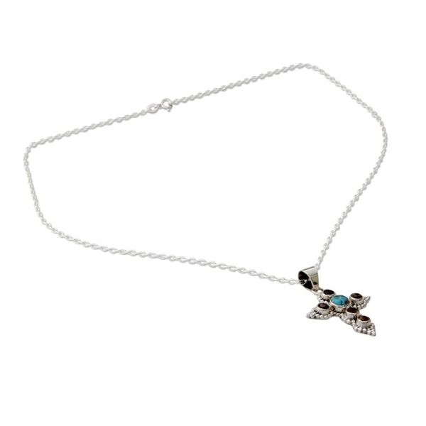 Alternate image for Artisan Crafted Citrine and Silver Cross Pendant Necklace Divine Harmony