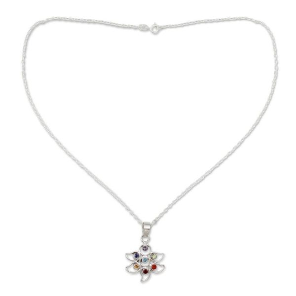 Alternate image for Sterling Silver Necklace Multi Gemstone Chakra Jewelry Rainbow Dew