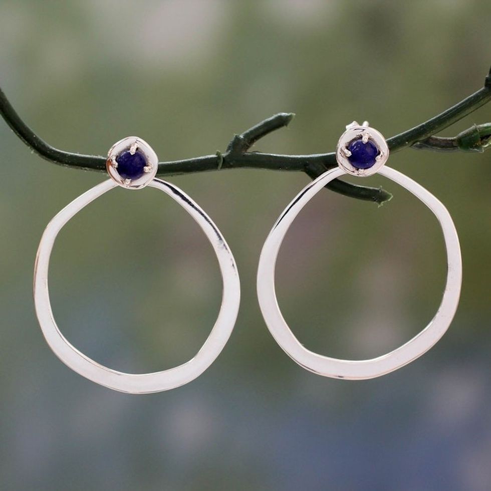 Drop Earrings in Sterling Silver with Lapis Lazuli Stones 'Singularity'