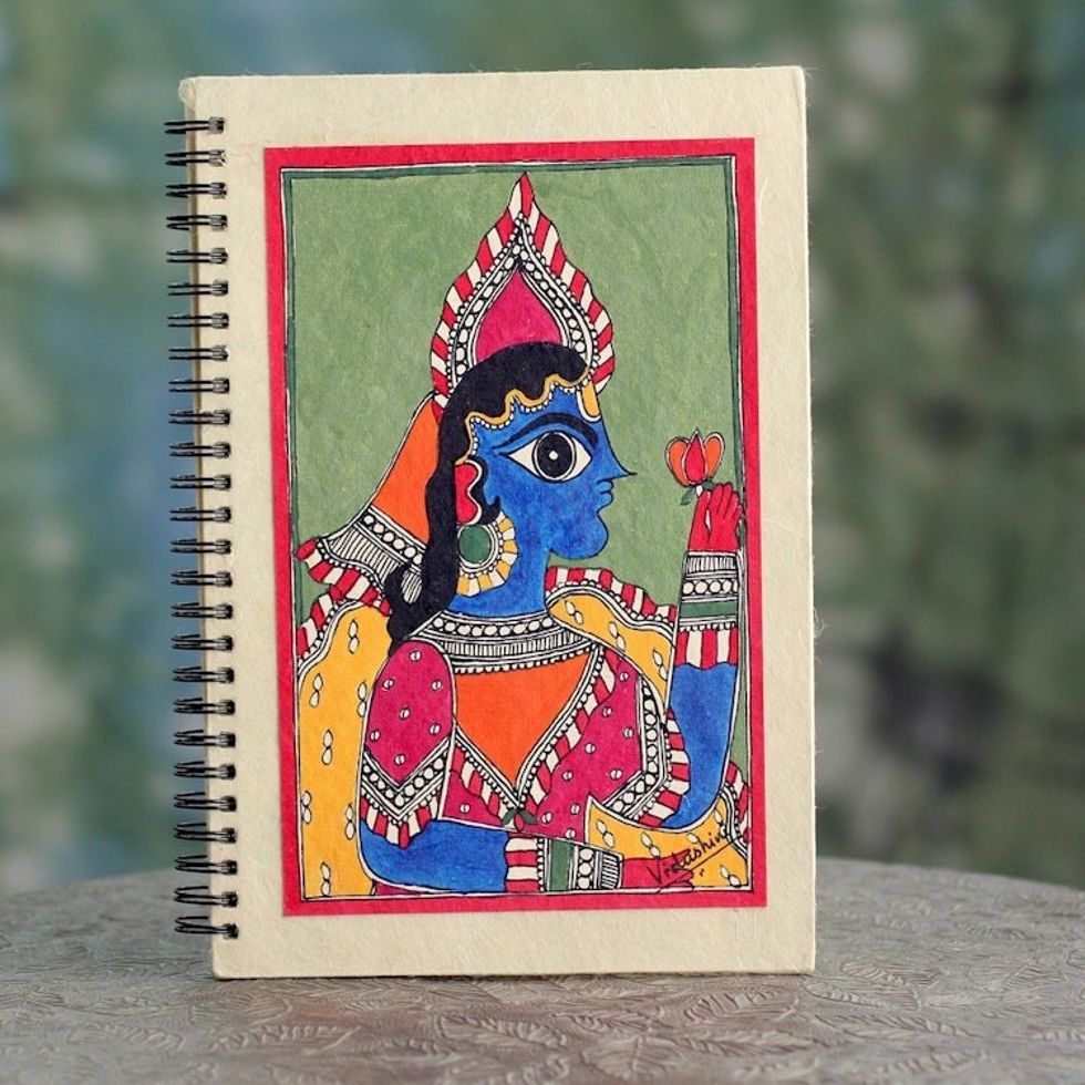 Original Madhubani Folk Art Style Blank Journal from India 'The Maharajah'