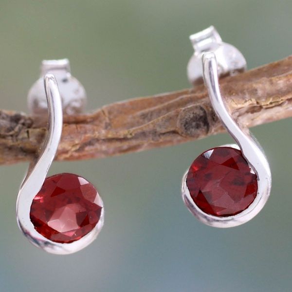 Alternate image for Garnet and Sterling Silver Indian Earrings Cherry Droplet