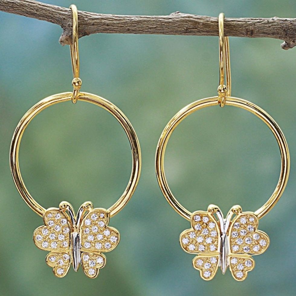 Gold Plated 925 Silver Cubic Zirconia Butterfly Earrings 'Butterfly Grandeur'