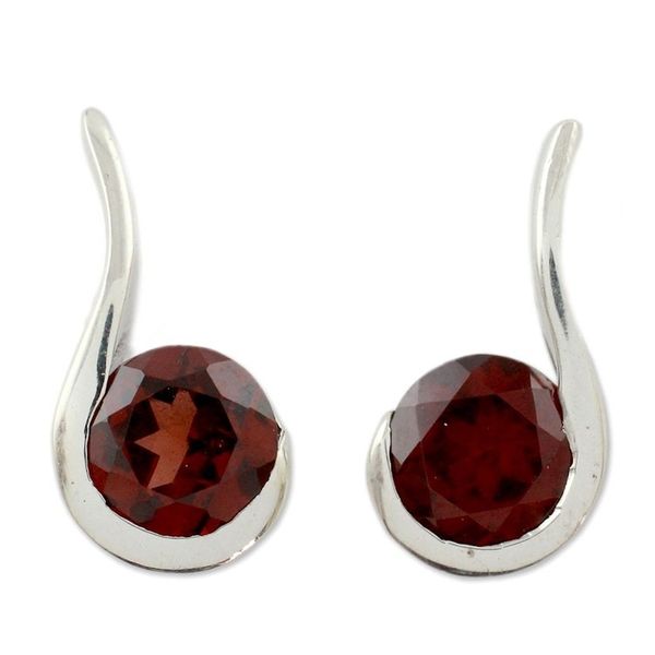 Alternate image for Garnet and Sterling Silver Indian Earrings Cherry Droplet