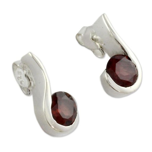 Alternate image for Garnet and Sterling Silver Indian Earrings Cherry Droplet